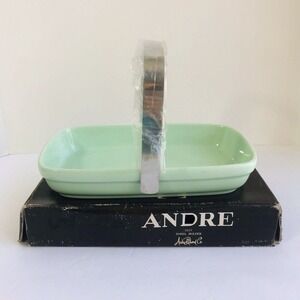 NIB Vintage Andre Richard Towel Holder In Green With SS Handle Made Japan RARE
